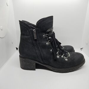 Aetrex Joleen heeled ankle boots black with gray woven detail EU 40 US 9-9.5